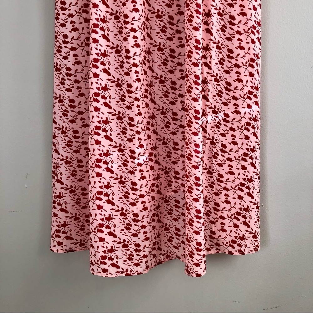 Vintage Floral Button Front Maxi Dress Pink Red Long Sleeve Women’s Small - Picture 12 of 14